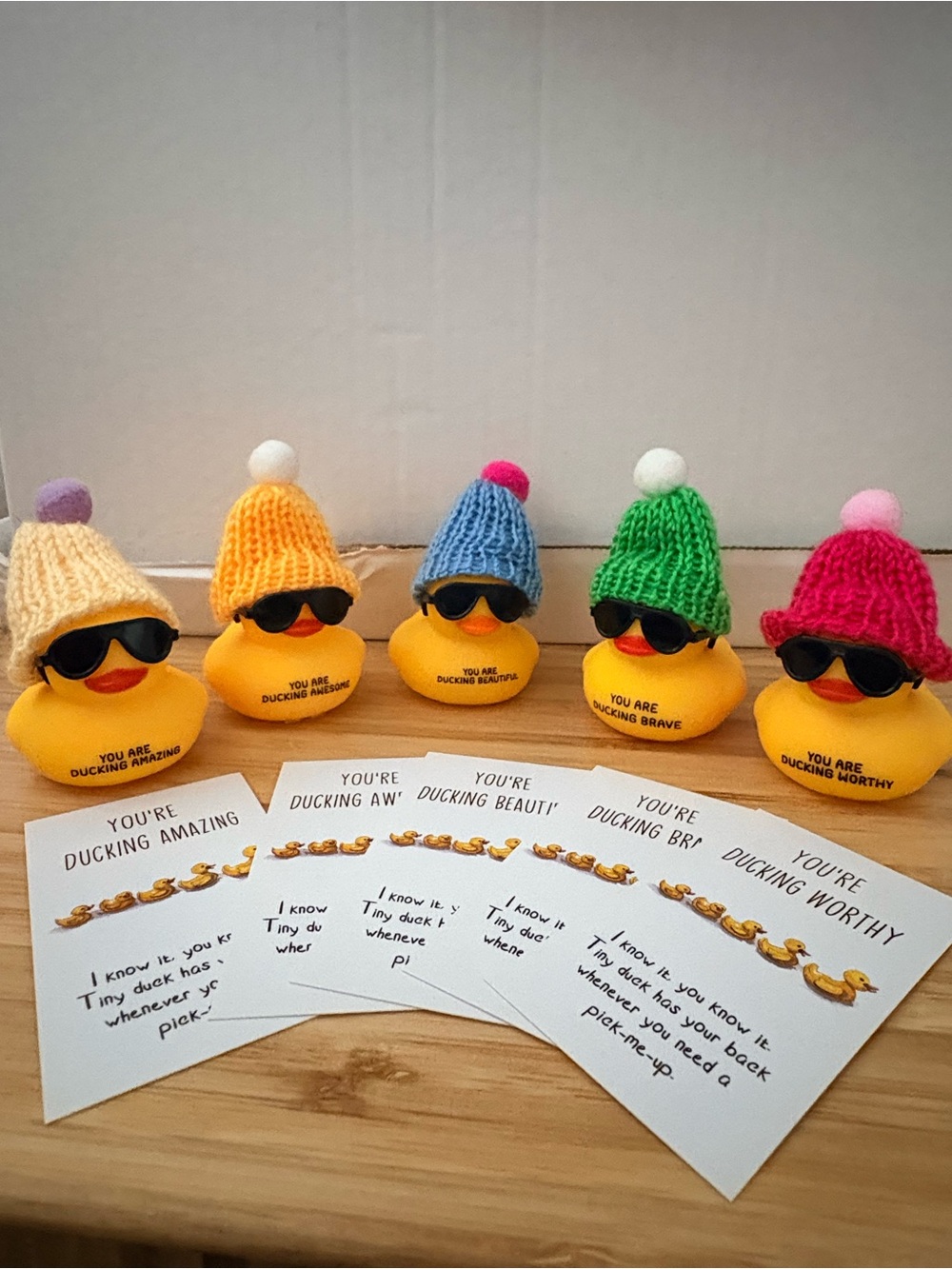 Rubber Duckies Set of 5 Mini Ducks Ducking Awesome Brave Worthy Beautiful - Picture 2 of 9
